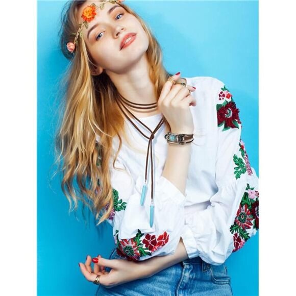 3 Pcs Western Jewelry for Women Bohemian Set, Boho Pendant Long Choker, - Picture 4 of 6